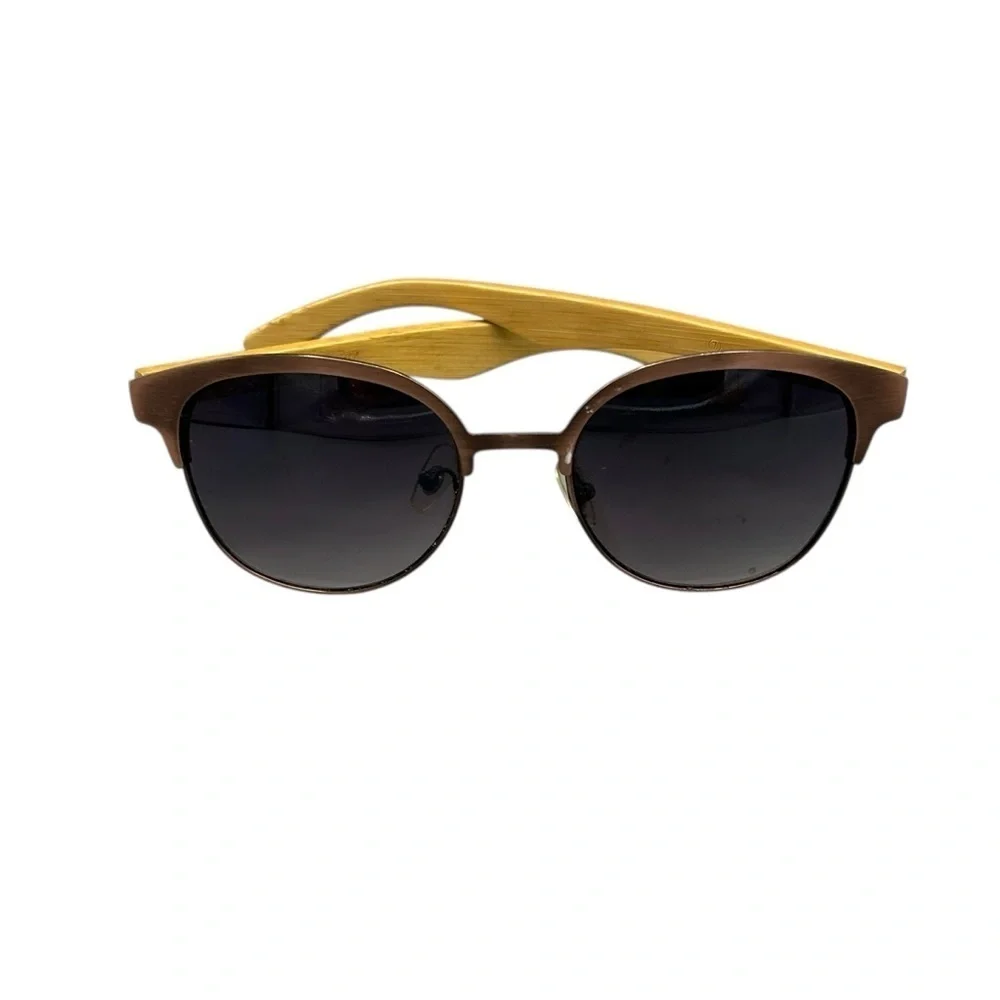Bamboo Wood & Bronze Round Sunglasses – Gradient Lenses, Unisex Vintage Style